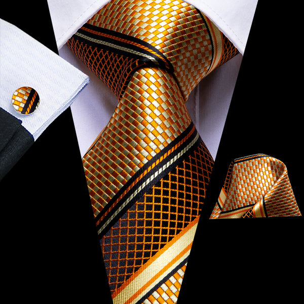 Yellow Plaid Necktie Handkerchief Set