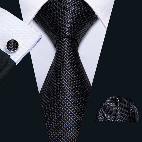 Luxury Black Polka Dot Men's Tie Handkerchief Cufflinks Set