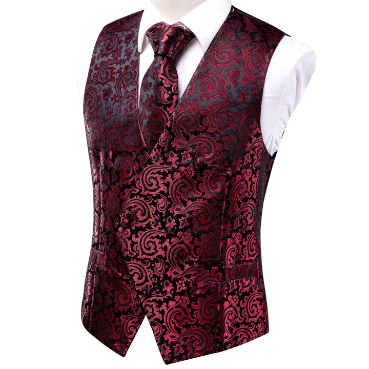 Red Black Paisley Jacquard Silk Men's vest outfits for men