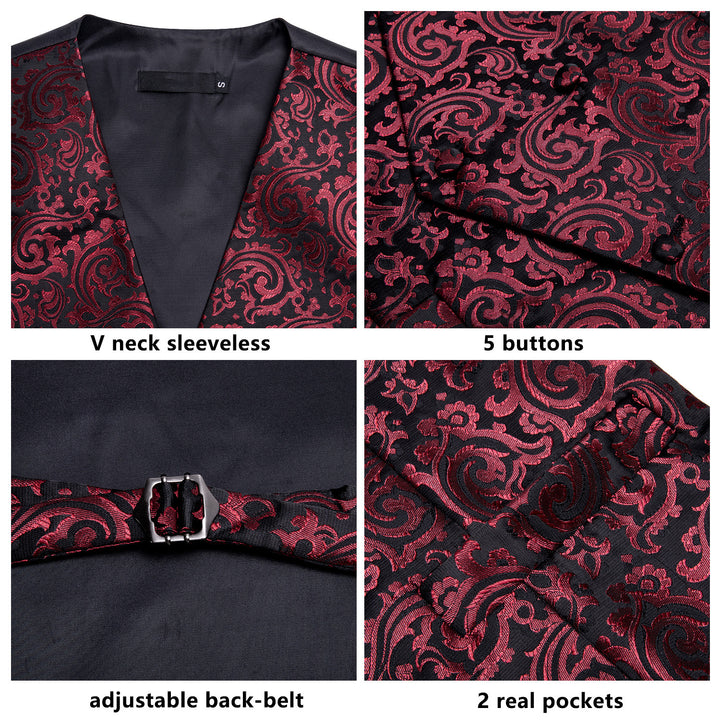 Red Black Paisley Jacquard Silk Men's vest for suit