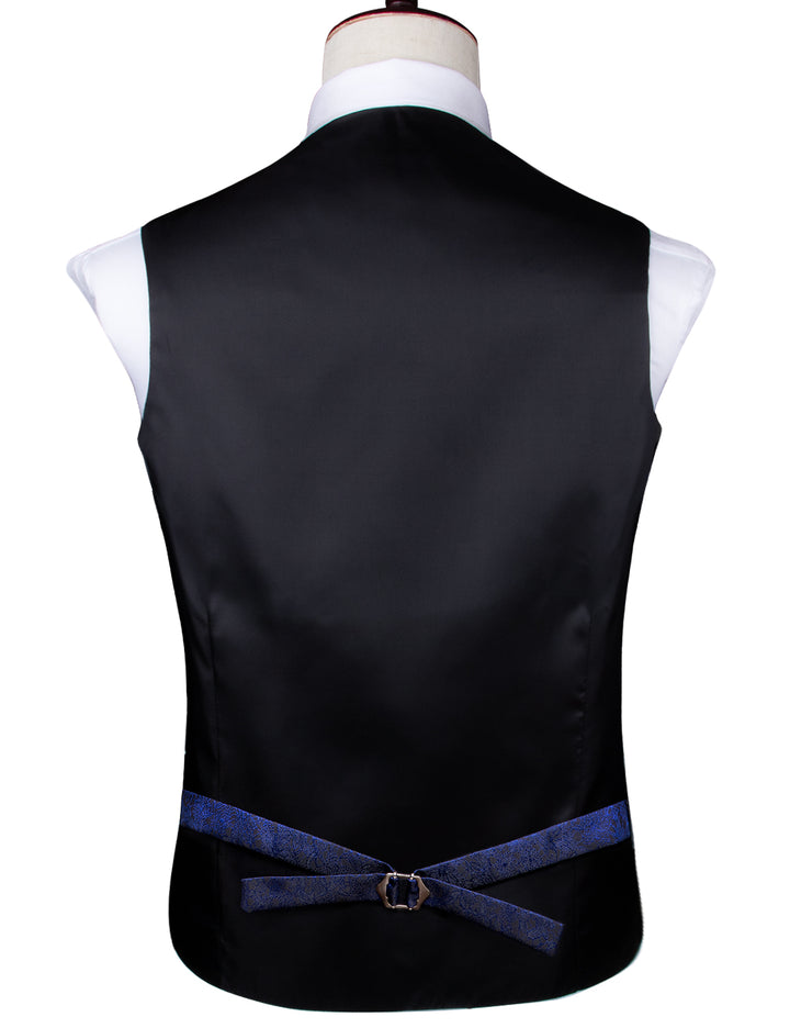 Navy Blue Floral Jacquard Silk vest outfit for men