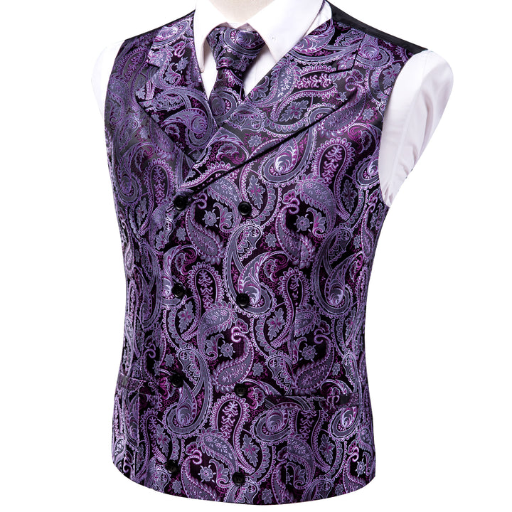 purple black paisley silk groom vest