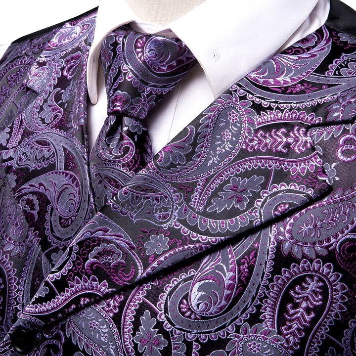 black purple paisley silk vests for men