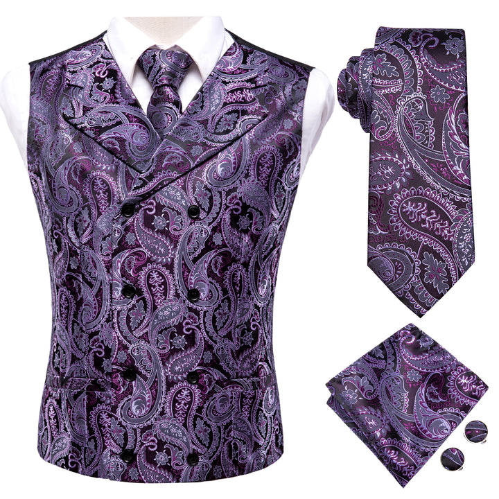 purple black paisley silk mens wedding vests