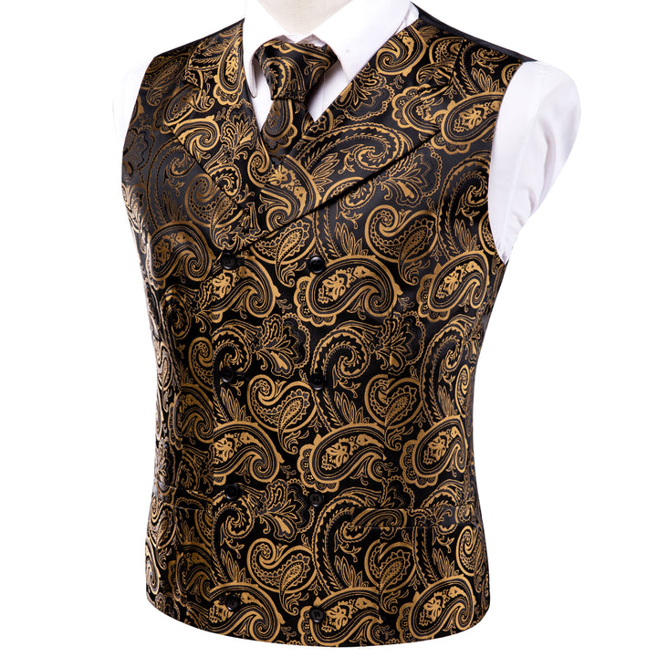 silk black gold paisley casual mens vest