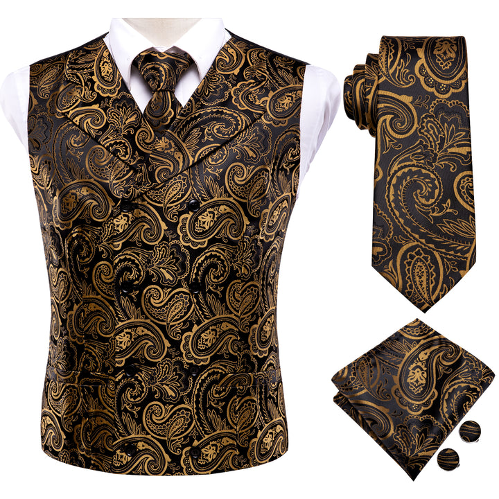 balck gold Notched Collar silk vest for men