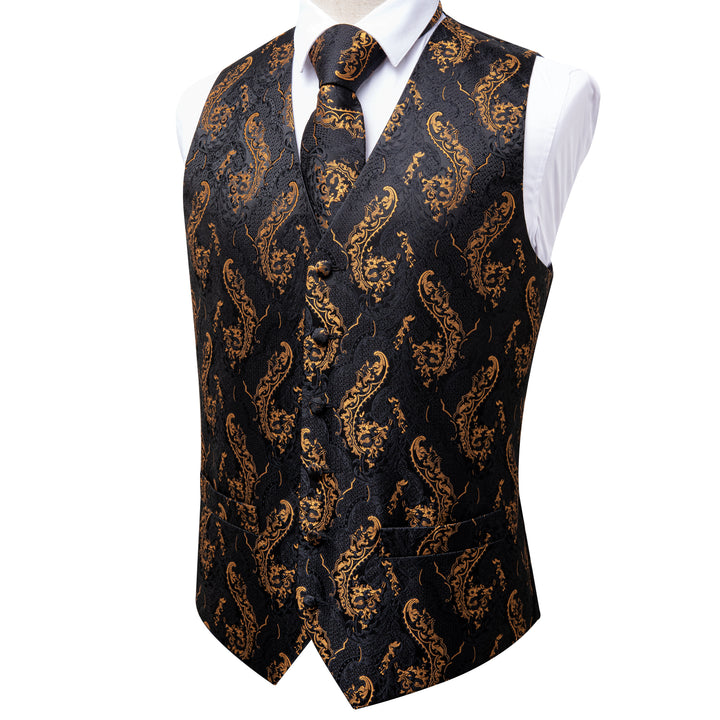paisley gold black silk vest groomsmen