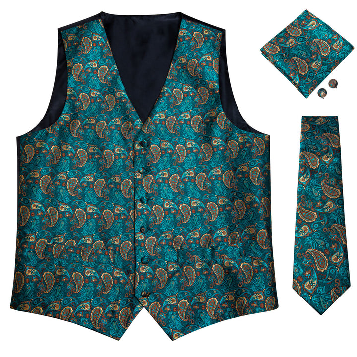 Teal Paisley silk vest mens fashion