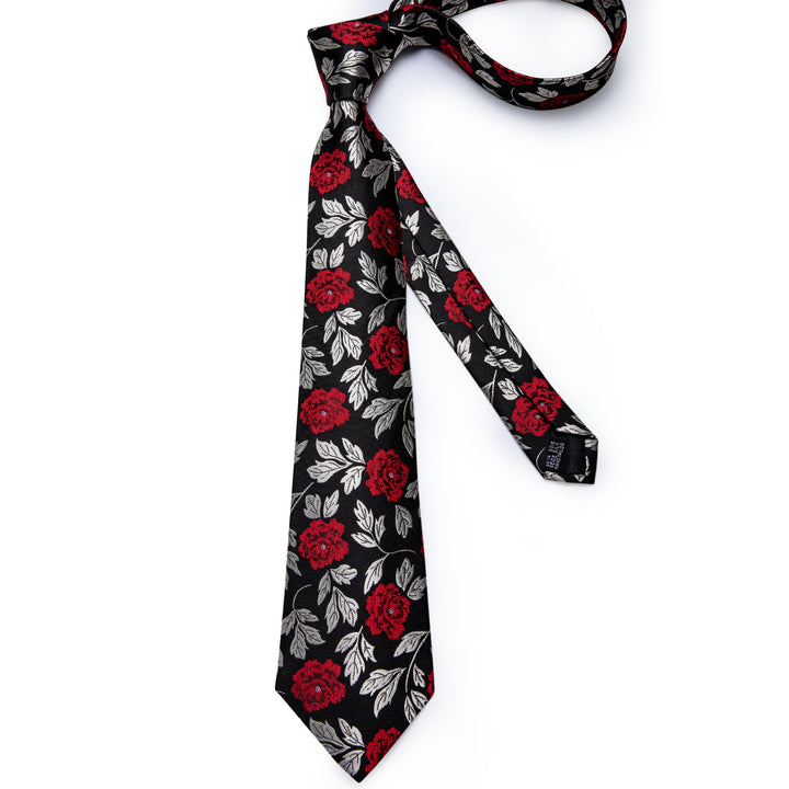 mens silk floral red and silver tie