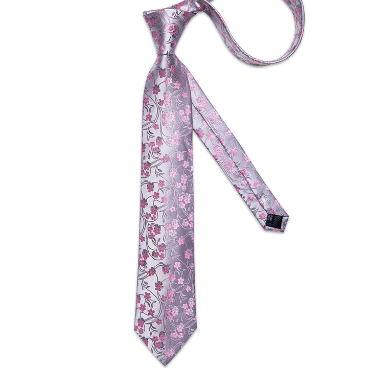 sliver tie pink floral tie for mens silk necktie