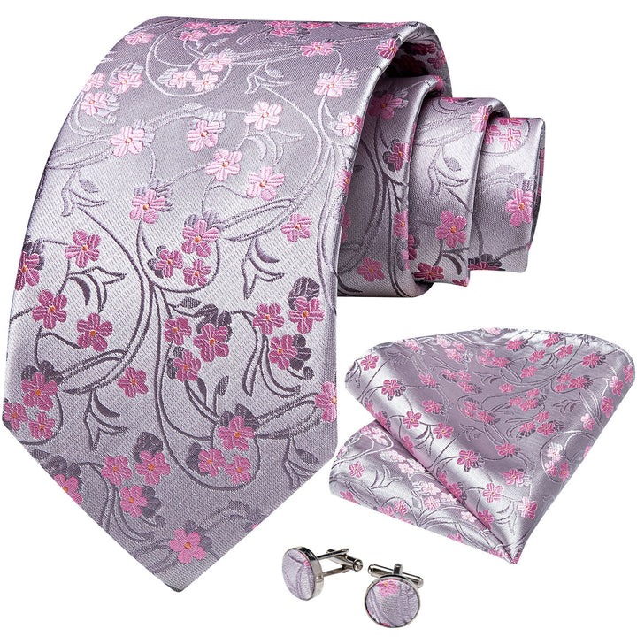 sliver tie pink floral tie for mens silk necktie