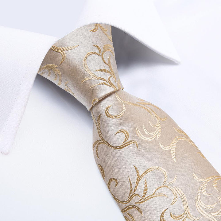 Champagne Tie Floral 63 Inches Extra Long Tie Mens Tie Set