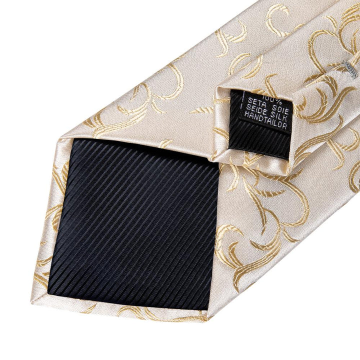 Champagne Silver Floral Tie Pocket Square Cufflinks Set for mens wedding tie