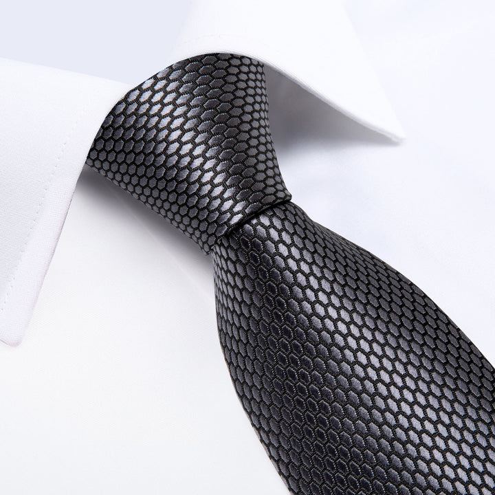 lead grey geometric mens silk tie set