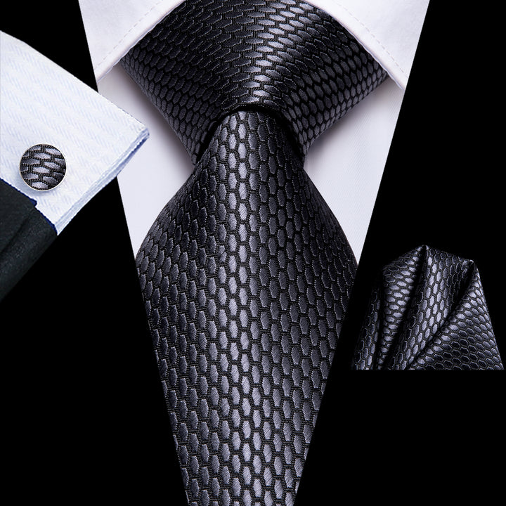 lead grey geometric mens silk tie set