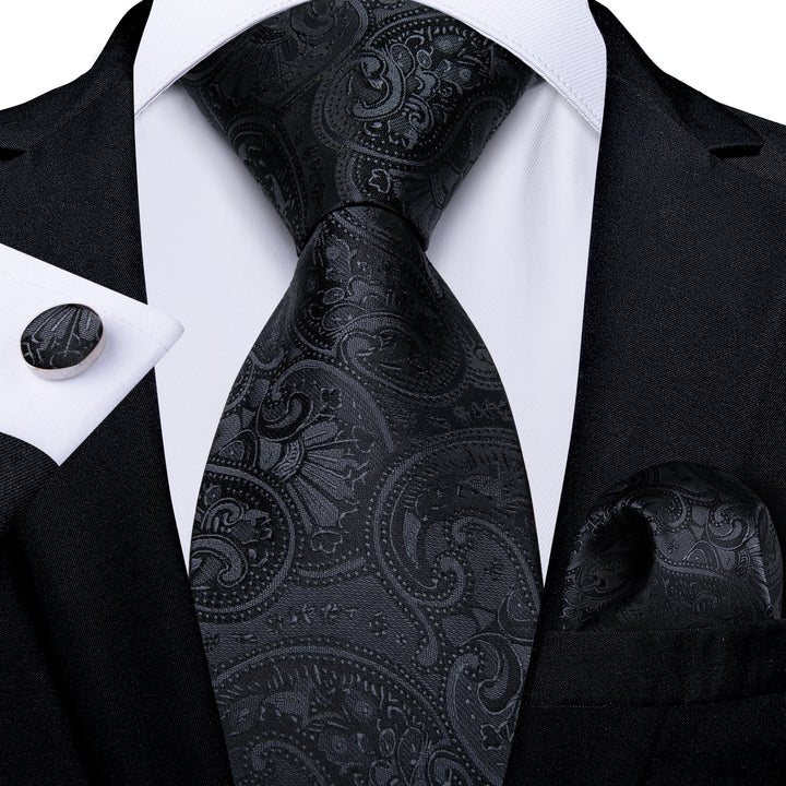 Black Floral Silk Men's Tie