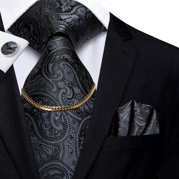 Silk Tie Black Dim Gray Paisley best ties for men