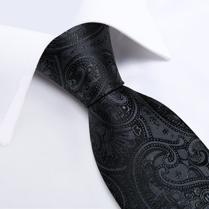 Black Floral Silk Men's Tie