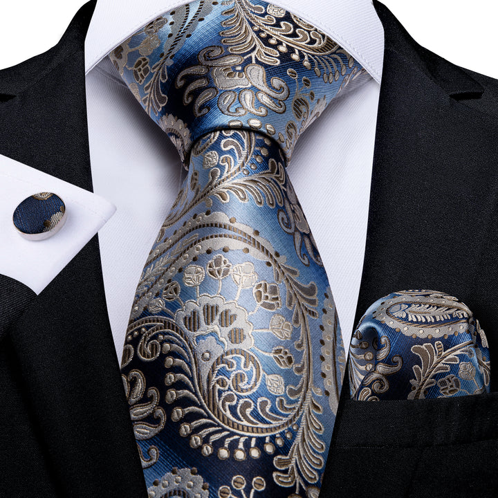 Gradient Brown Blue Paisley silk men's tie