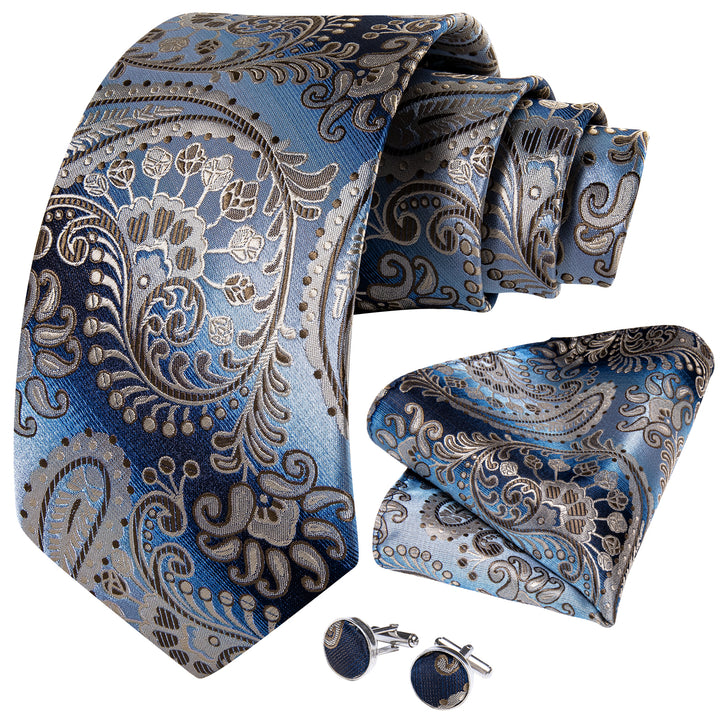 Gradient Brown Blue Paisley standard tie length 59 inchs
