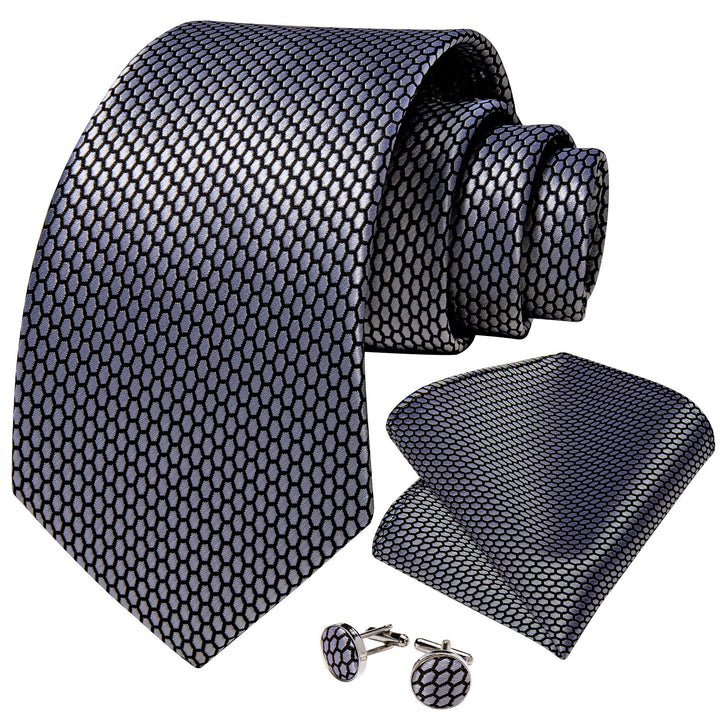 mens silk sliver Grey Geometric plaid tie