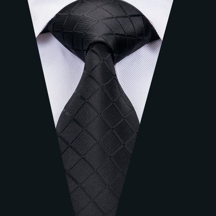  Black Plaid Silk 63 Inches Extra Long Men's Tie 