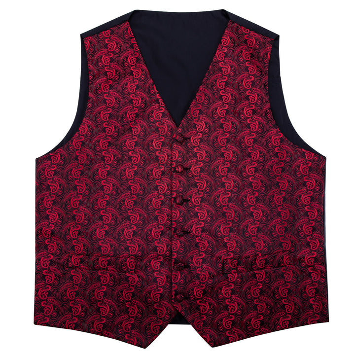 Black Red Paisley Jacquard Silk mens suit vests
