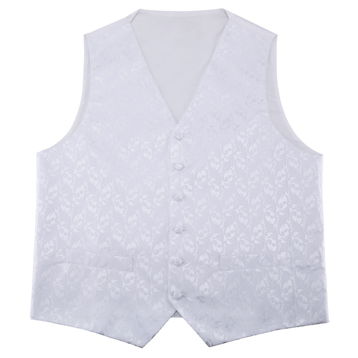 Pure White Floral Jacquard Silk Men's vest suits