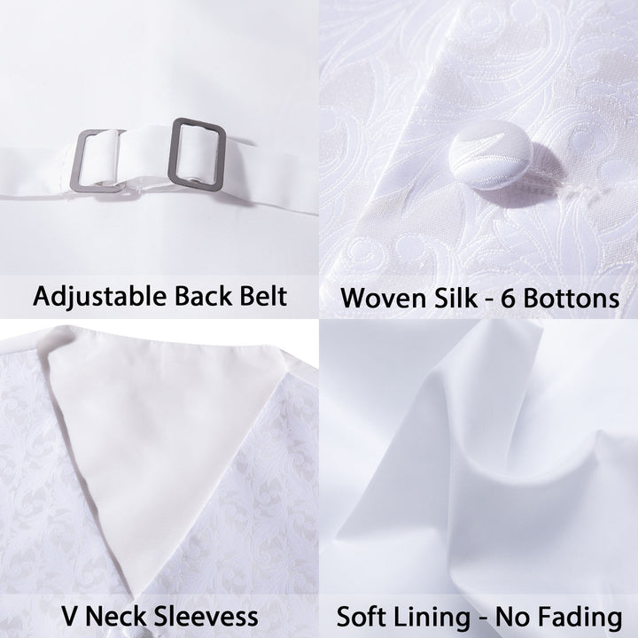 Pure White Floral Jacquard Silk vest fashion mens