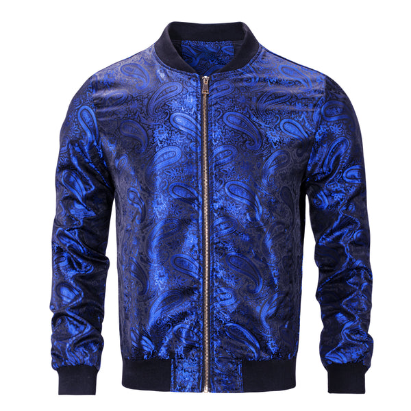 New Royal Blue Paisley Men's Zipper Thin Jacket