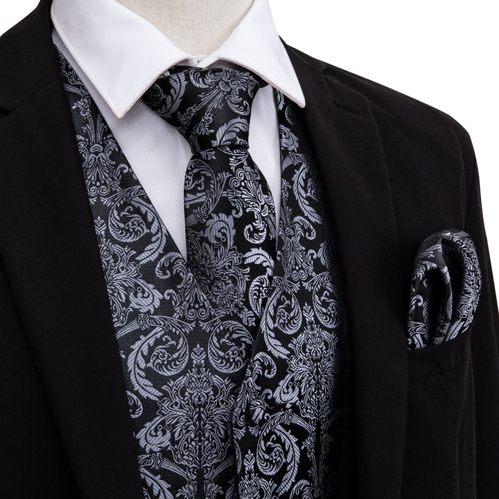 Silver Black Floral suit vests