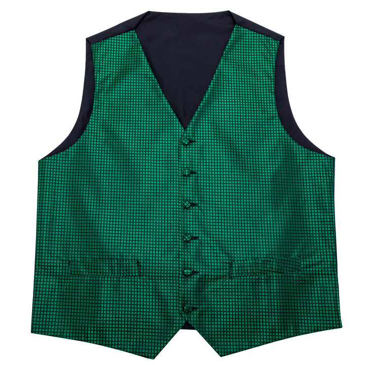 Black Green Plaid Jacquard Silk Men's formal suit vest