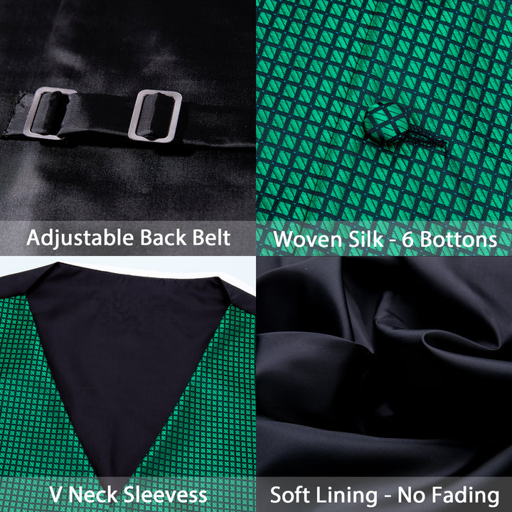 Black Green Plaid Jacquard Silk men dress vests
