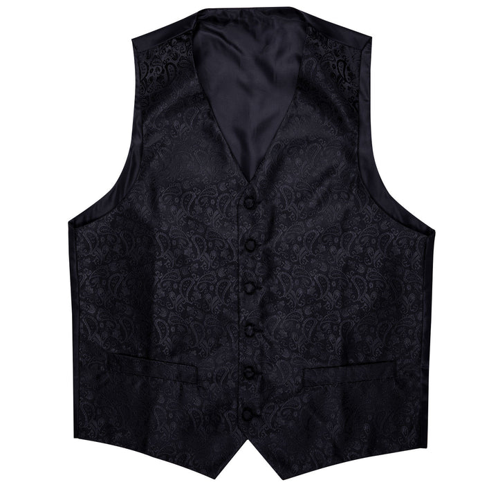 Black Paisley silk mens wedding vest