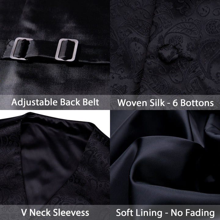 Black Paisley silk men's dress vests fashion