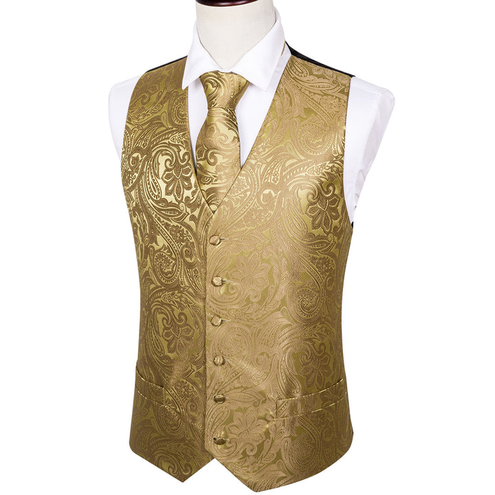 gold yellow paisley silk men's casual vest outfit