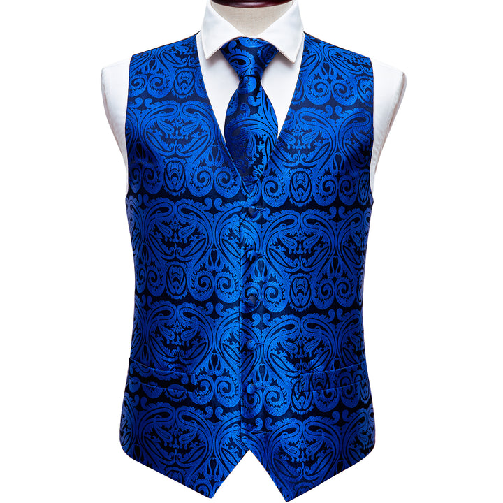 Blue Paisley Silk mens vested suit