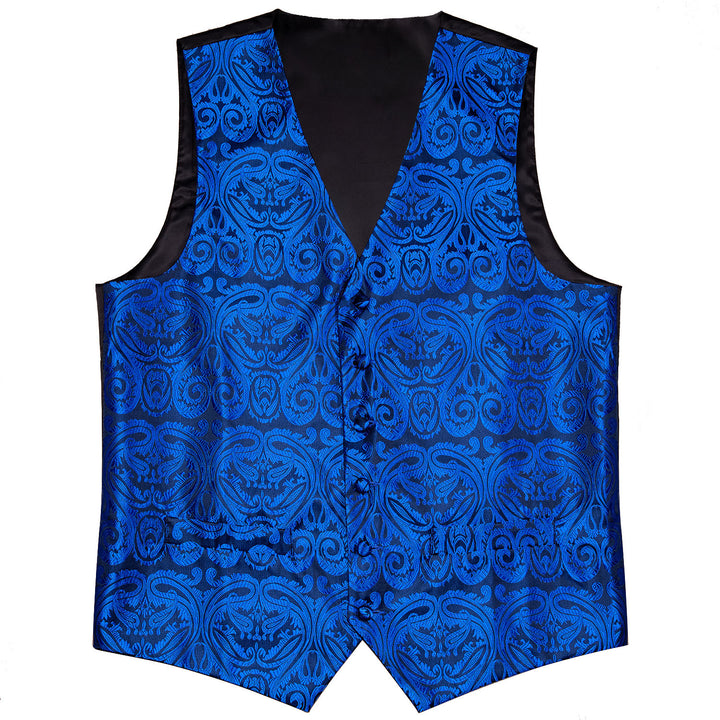 New Sapphire Blue Paisley Silk Men's suits vest