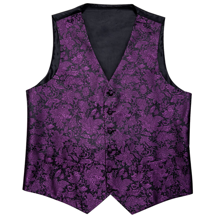 Black Purple Floral Jacquard Silk vest men