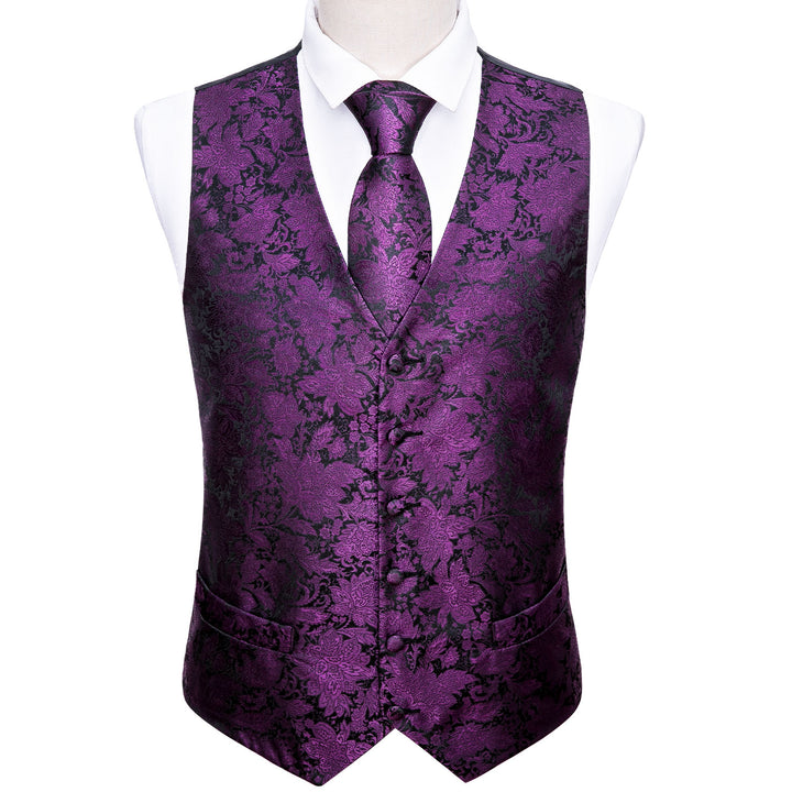 Black Purple Floral mens silk suite vest