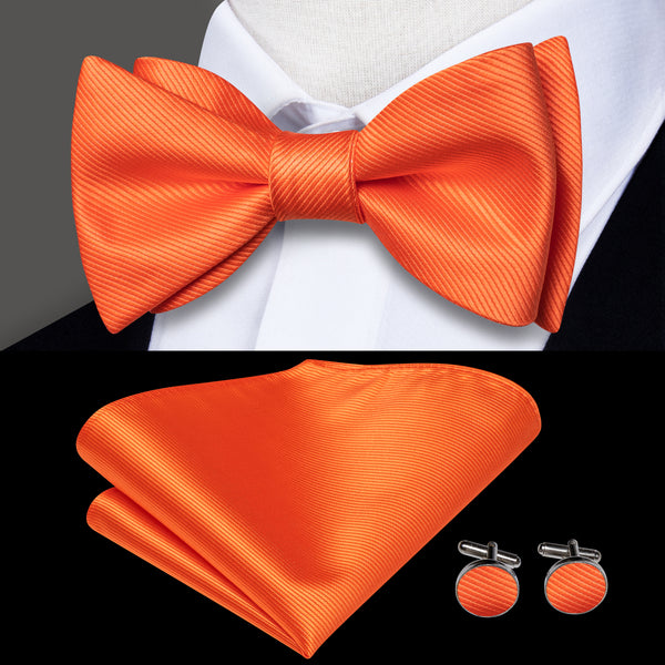 Orange Solid Self-tied Bow Tie Pocket Square Cufflinks Set