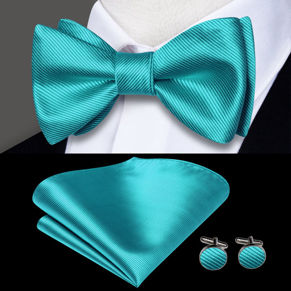 Ties2you Striped Silk Tie Tiffany Blue Self-Tied Bow Tie Pocket Square Cufflinks Set