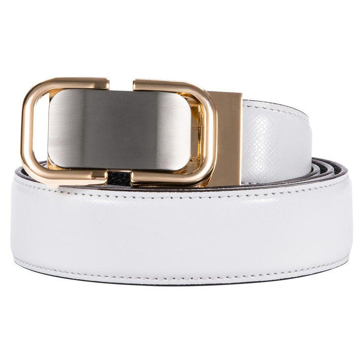 Mens belt gold grey belt buckle white belt adjustable length