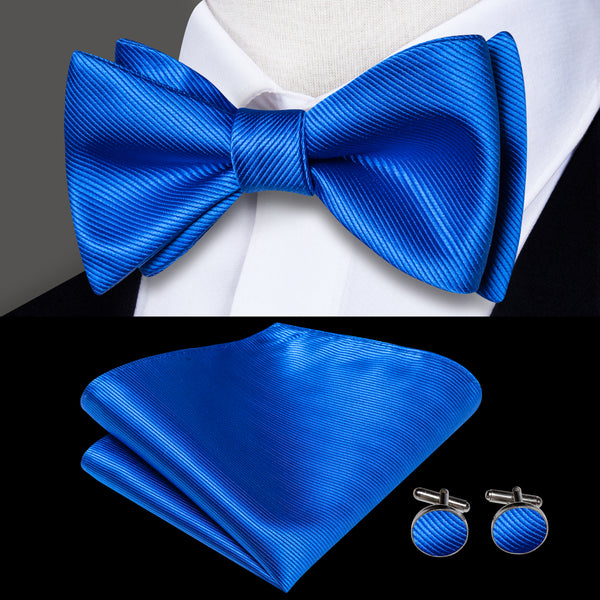 Royal Blue Solid Self-tied Bow Tie Pocket Square Cufflinks Set