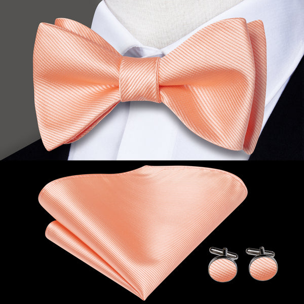 Light Orange Pink Solid Self-tied Bow Tie Pocket Square Cufflinks Set