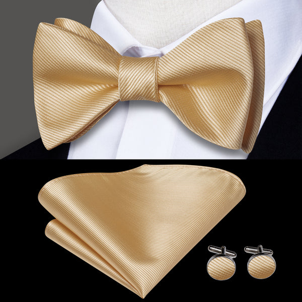 Champagne Solid Self-tied Bow Tie Pocket Square Cufflinks Set