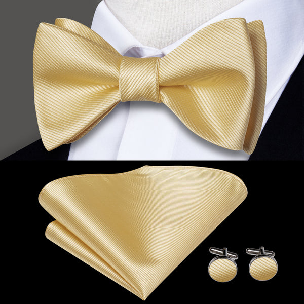 Light Champagne Solid Self-tied Bow Tie Pocket Square Cufflinks Set