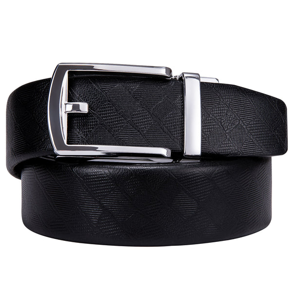 Stylish and simple silver metal buckle imitation leather black men's belt adjustable length