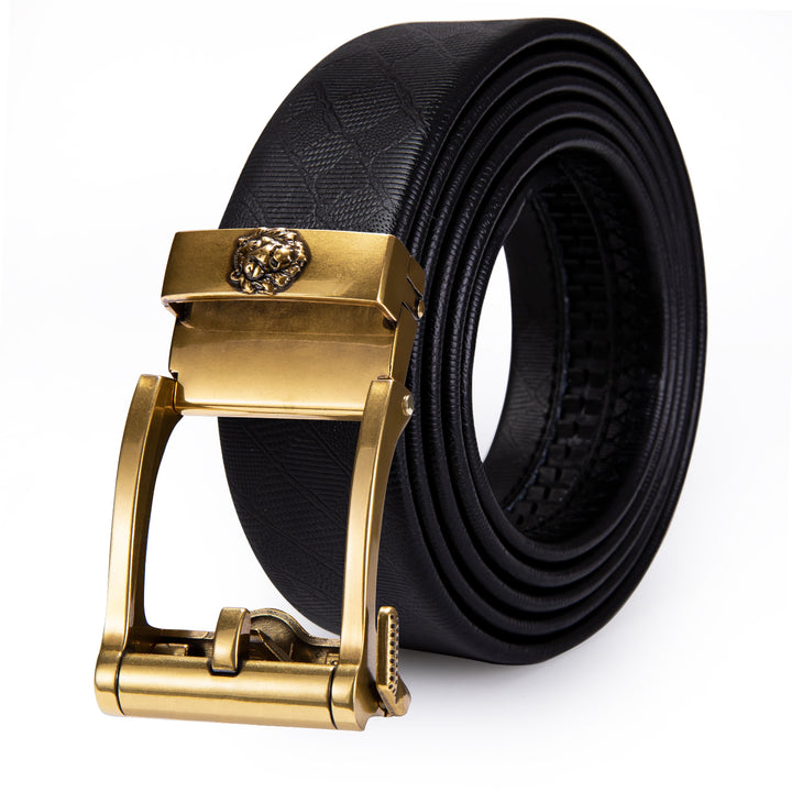 Men's belt gold belt buckle black belt adjustable length