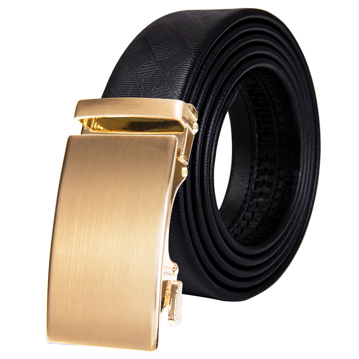 Mens belt Gold flat belt buckle black belt adjustable length